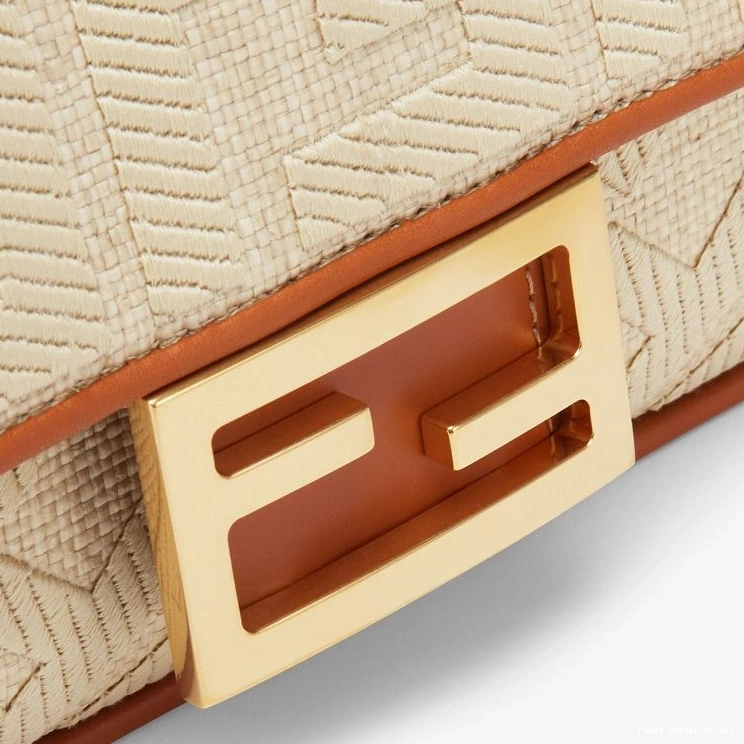 Cheap FF Bag Fendi Motif In Beige Baguette Straw Mini 0817